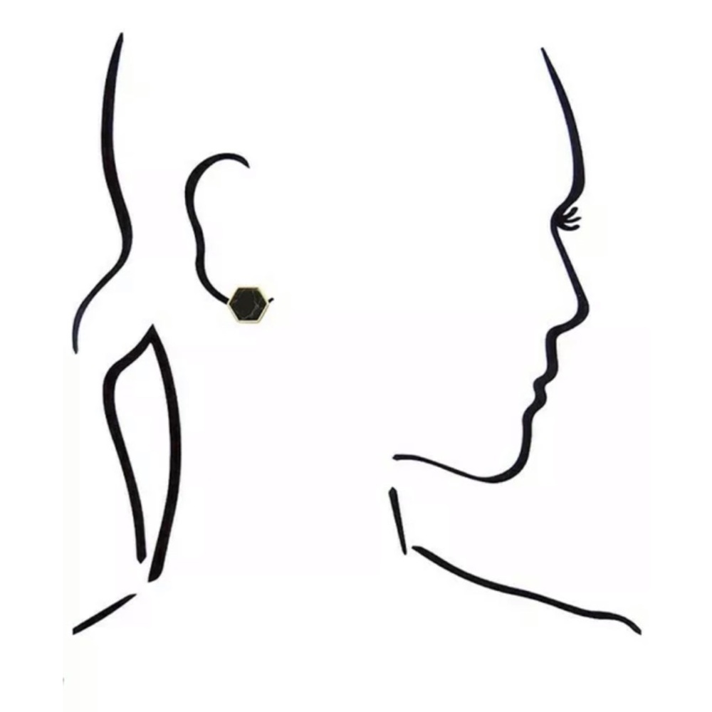 Pink & Gold Stone Hexagon Stud Boho Earrings - Picture 3 of 3
